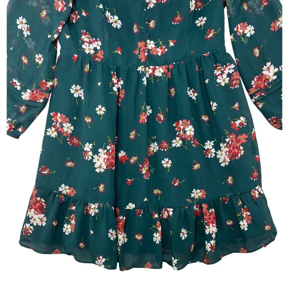 Madewell Womens Pintuck Green Floral Long Sleeve Dress Size 10 - Picture 11 of 15